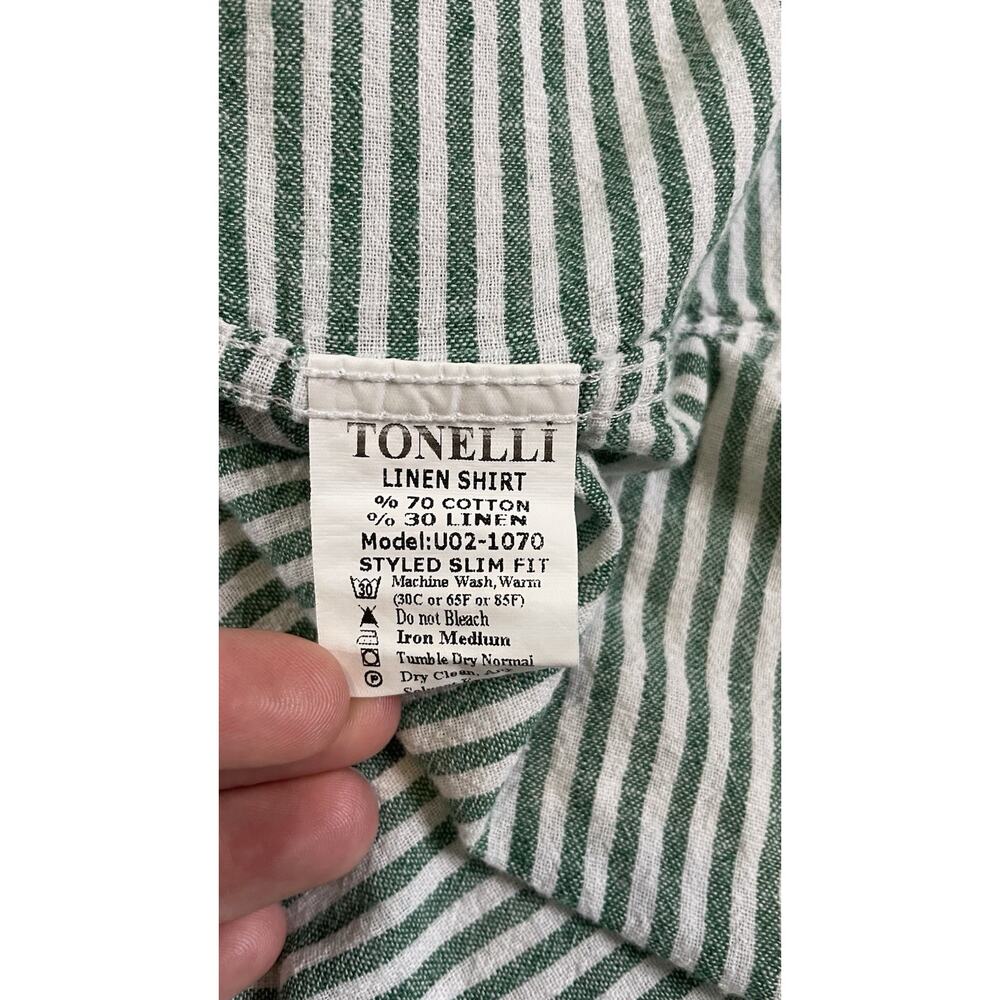 Tonelli Shirts Slim Fit Linen Preppy Coastal Striped Beach Roll Tab XL 43/44 - Picture 8 of 9